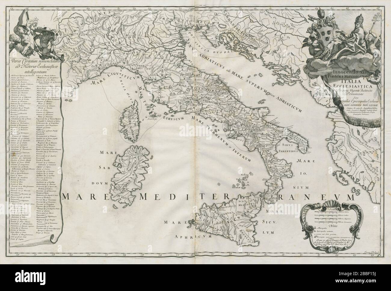 Italia Ecclesiastica. Das Kirchliche Italien. DE ROSSI 1691 alte Antikkarte Stockfoto