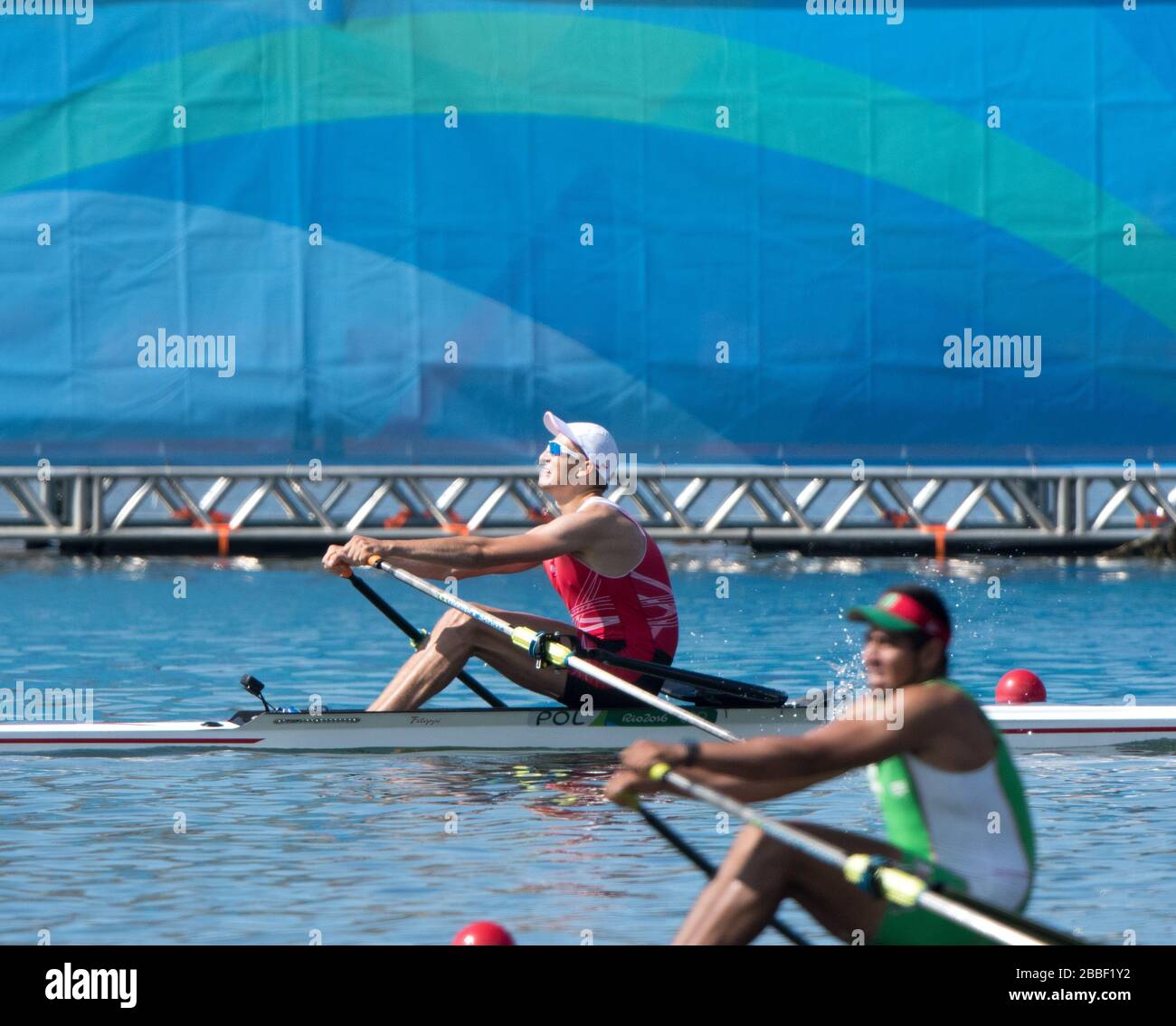 Rio de Janeiro. BRASILIEN POL M1X. Natan WEGRZYCKI-SZYMCZYK, 2016 Olympic Rowing Regatta. Lagoa Stadium, Copacabana, "Olympische Sommerspiele" Rodrigo de Freitas Lagune, Lagoa. Lokale Zeit 10:16:37 Samstag 13.08.2016 [Pflichtgutschrift; Peter SPURRIER/Intersport Bilder] Stockfoto