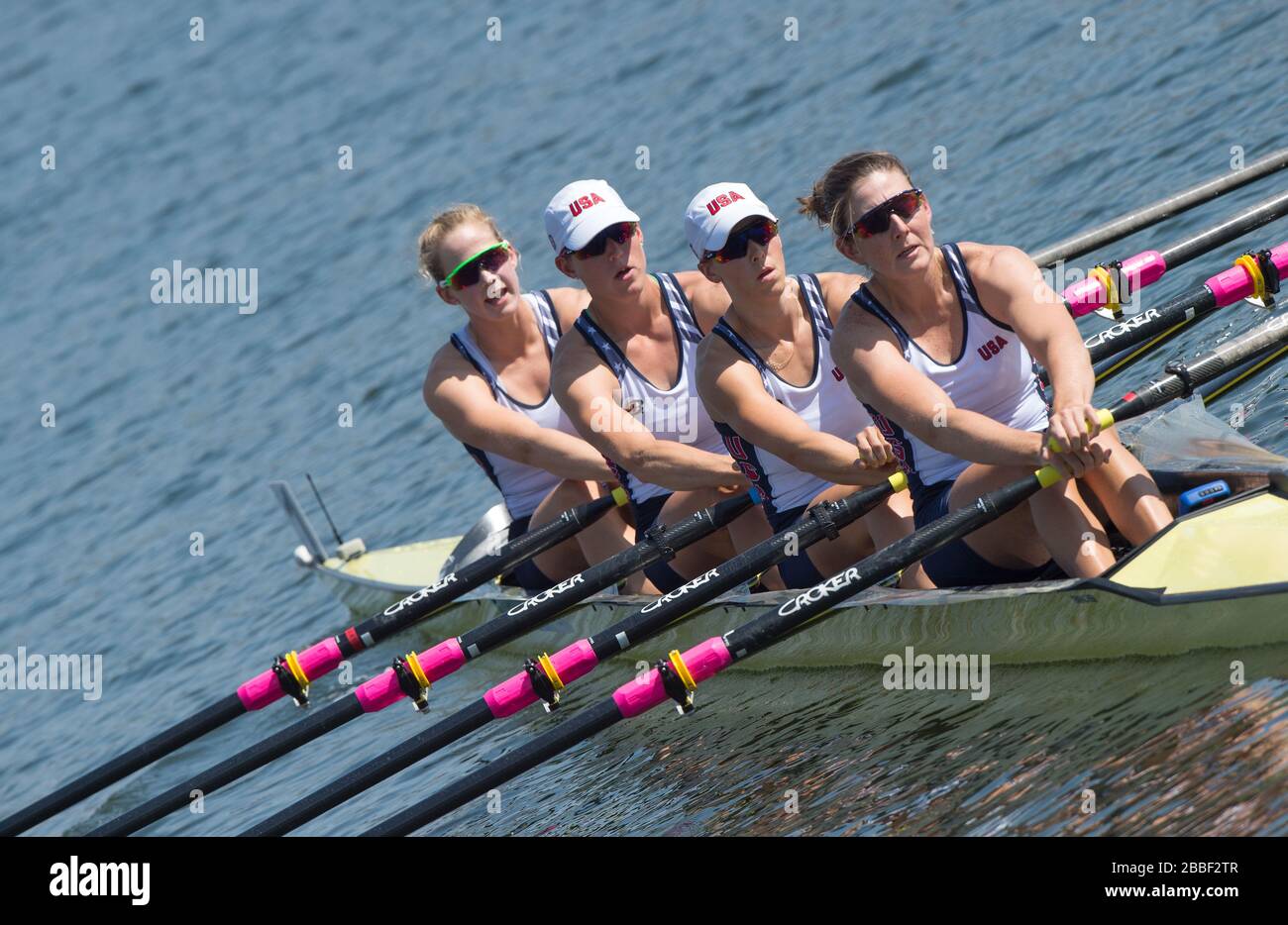 Rio de Janeiro. BRASILIEN USA. W4X, 2016 Olympic Rowing Regatta. Lagoa-Stadion, Copacabana, ÒOlympic Summer GamesÓ Rodrigo de Freitas Lagoon, Lagoa. Lokale Zeit 13:20:01 Samstag 06.08.2016 [Pflichtgutschrift; Peter SPURRIER/Intersport Images] Stockfoto