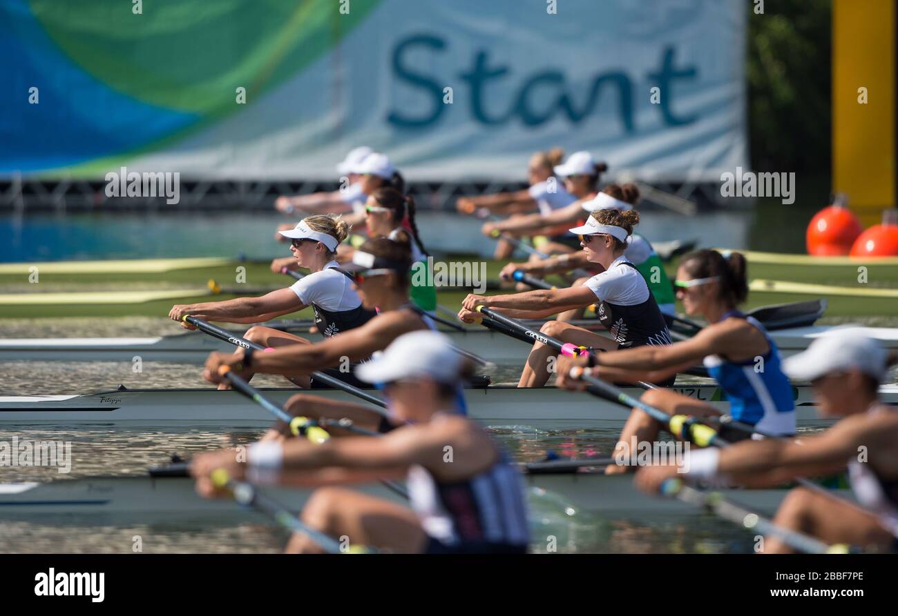 Rio de Janeiro. BRASILIEN NZL W2X BOW. Eve MACFARLANE und Zoe STEVENSON, 2016 Olympic Rowing Regatta. Lagoa-Stadion, Copacabana, ÒOlympic Summer GamesÓ Rodrigo de Freitas Lagoon, Lagoa. Lokale Zeit 10:10:58 Dienstag 09.08.2016 [Pflichtgutschrift; Peter SPURRIER/Intersport Images] Stockfoto