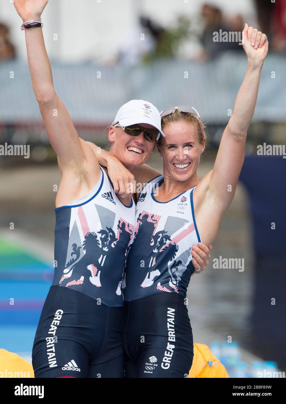 Rio de Janeiro. BRASILIEN. Goldmedaillengewinner GBR W2-. Bow Damen Paar, Bow. Helen GLOVER und Heather Stanning, 2016 Olympic Rowing Regatta. Lagoa Stadium, Copacabana, "Olympische Sommerspiele" Rodrigo de Freitas Lagune, Lagoa. Lokale Zeit 11:16:16 Freitag, 12.08.2016 [obligatorische Gutschrift; Peter SPURRIER/Intersport Bilder] Stockfoto