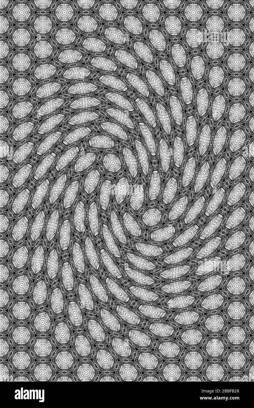 Ein schwarz-weißes, geometrisches Muster für Tapeten, Bodenfliesen und Hintergrundtextur Stockfoto