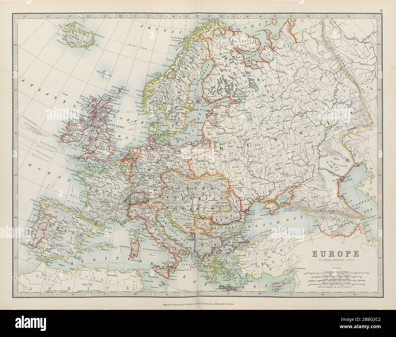 EUROPA politische Österreich-ungarische Monarchie Schiffahrtswege JOHNSTON Karte von 1901 Stockfoto