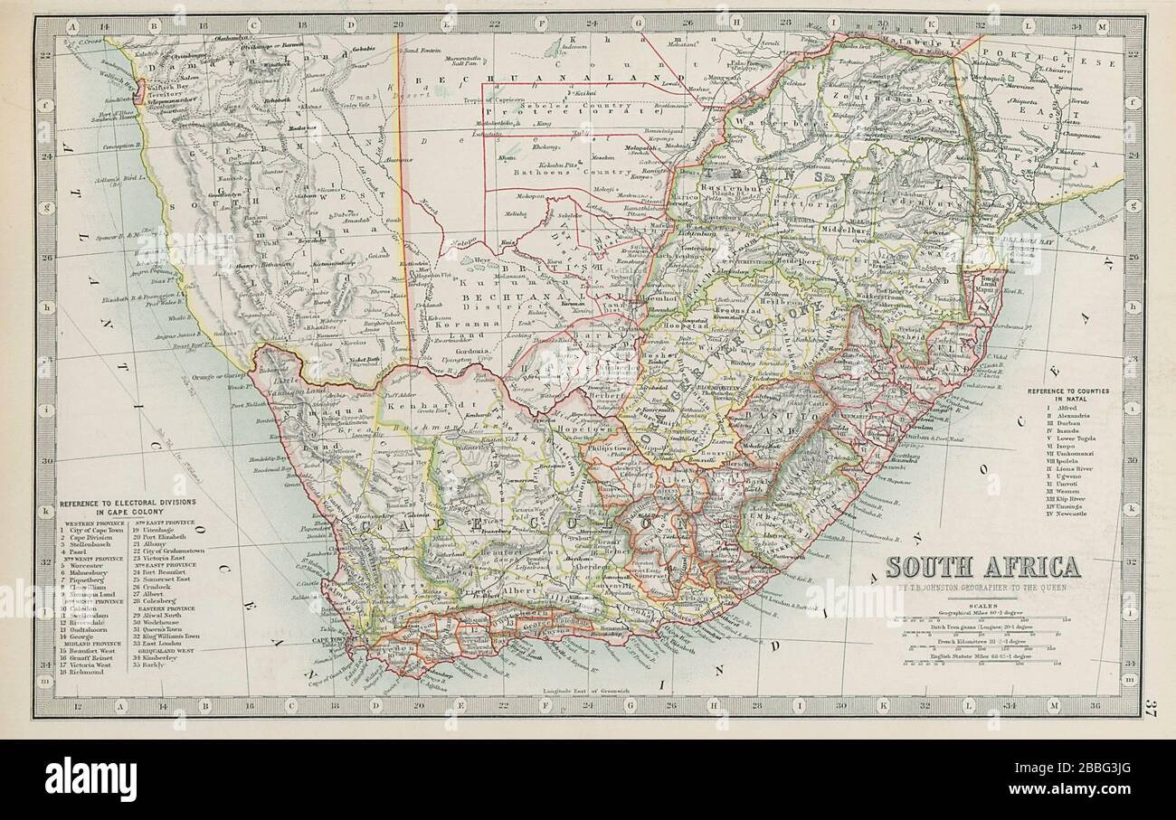SÜDAFRIKA. Wahldivisionen der Kapkolonie. Bechuanaland. JOHNSTON Karte von 1901 Stockfoto