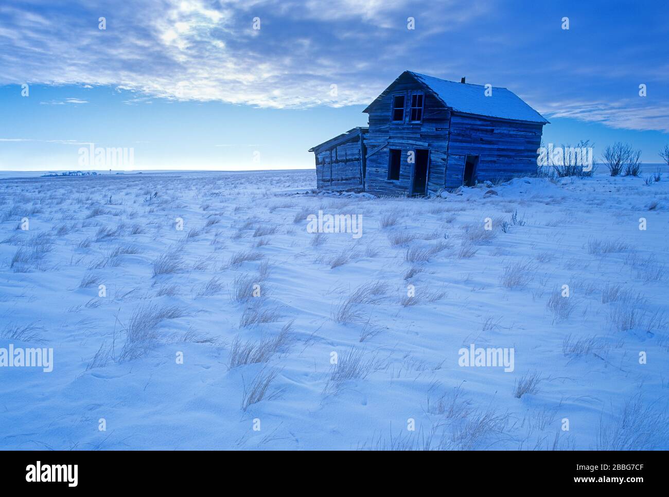 Altes Bauernhaus in der Nähe von Ponteix, Saskatchewan, Kanada Stockfoto
