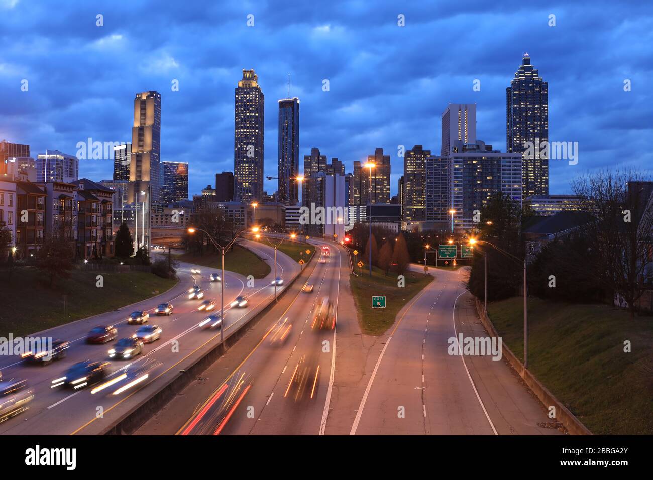 Die Skyline von Atlanta, Georgia bei Sonnenuntergang Stockfoto