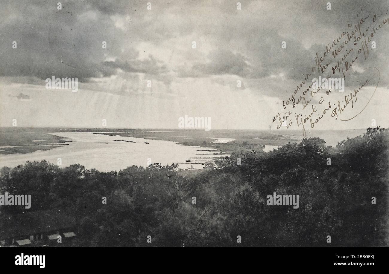 Postkarte aus dem Jahr 1904/05 einer holländischen Szene, pobly Haringvliet oder Hollands Diep, Niederlande Stockfoto