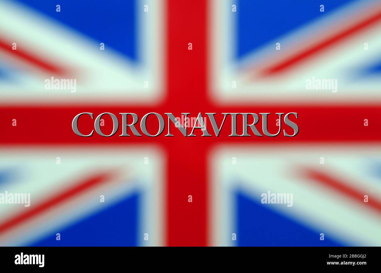Coronavirus oder Covid 19 Outbreak, England UK, Composite with British Union Jack Flag Stockfoto