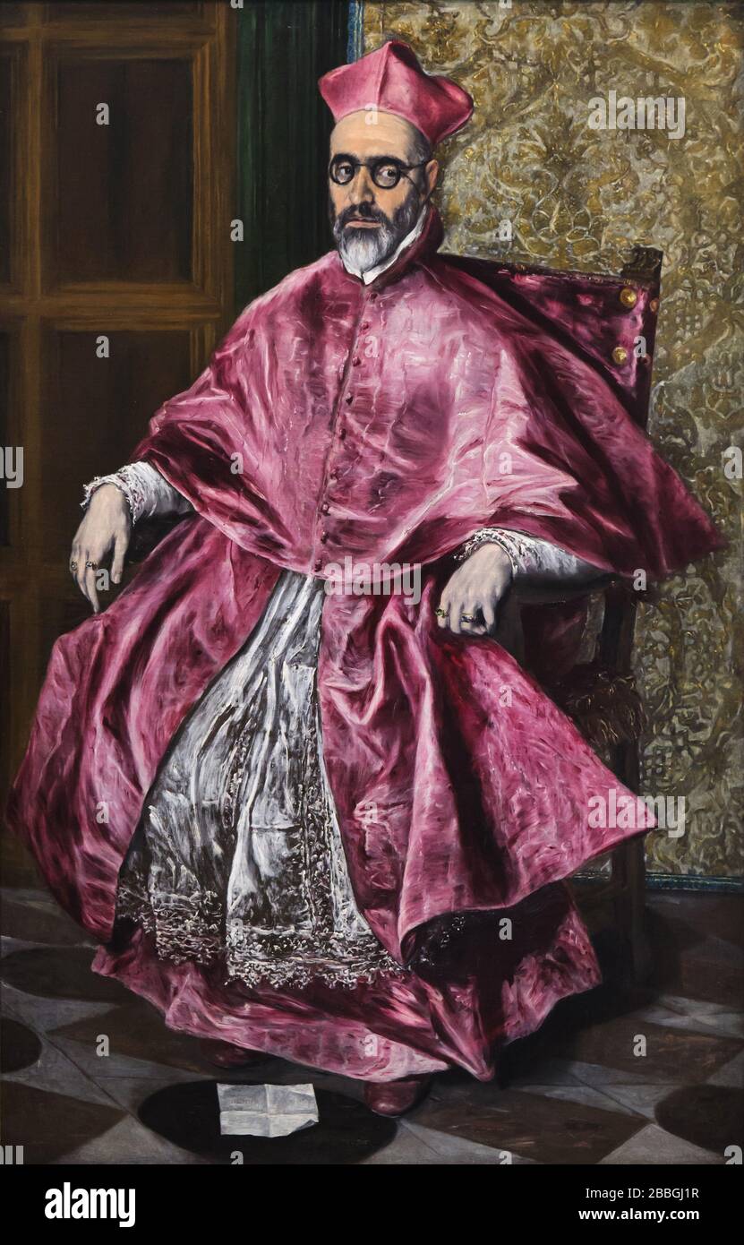 Painting 'Portrait von Fernando Niño de Guevara' des spanischen Mannermalers El Greco (1600), ausgestellt auf seiner Retrospektive Ausstellung im Grand Palais in Paris, Frankreich. Die erste große Ausstellung in Frankreich, die jemals El Greco gewidmet wurde, läuft bis zum 20. Februar 2020. Stockfoto