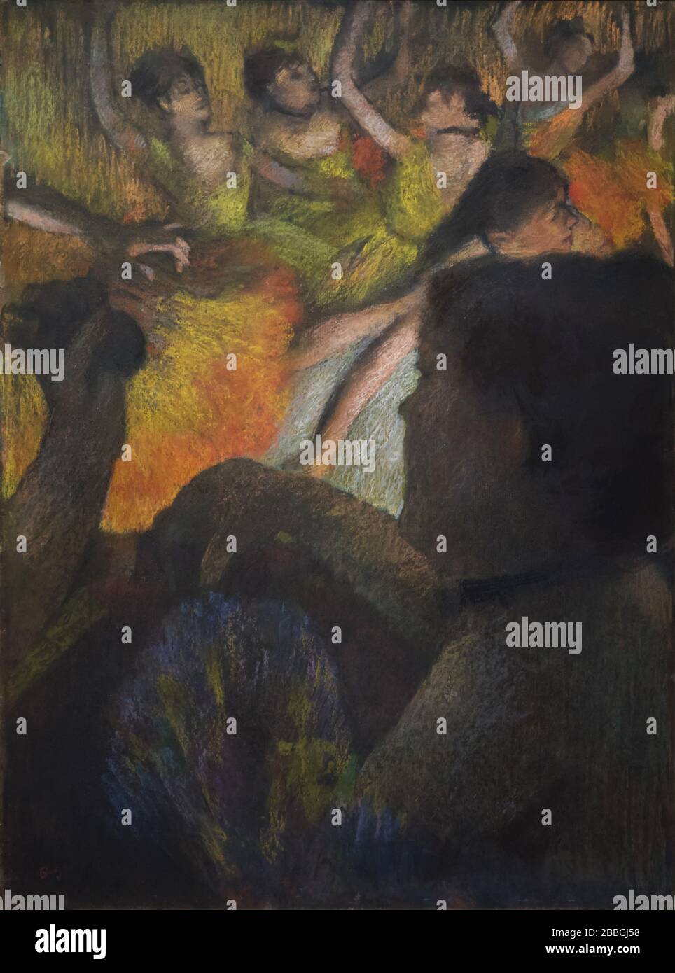 Pastell 'Theatre Box' des französischen impressionistischen Künstlers Edgar Degas (1885) auf seiner Ausstellung im Musée d'Orsay in Paris, Frankreich ausgestellt. Die Ausstellung, die der leidenschaftlichen Beziehung des Künstlers zum Theater gewidmet ist, läuft bis zum 19. Januar 2020. Stockfoto