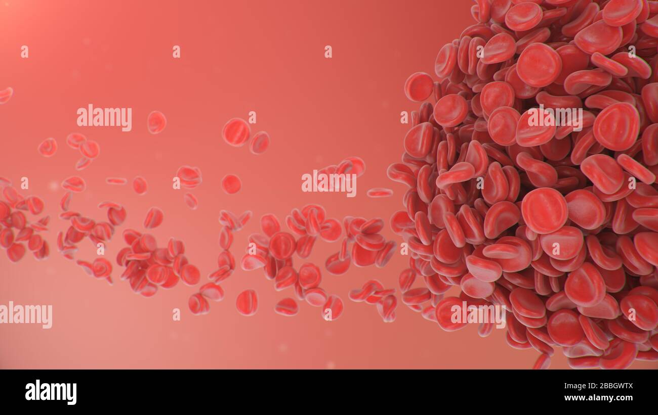 3D-Abbildung: Hintergrund der roten Blutkörperchen, Blutgerinnsel. Wissenschaftliches und medizinisches mikrobiologisches Konzept. Anreicherung mit Sauerstoff und wichtig Stockfoto