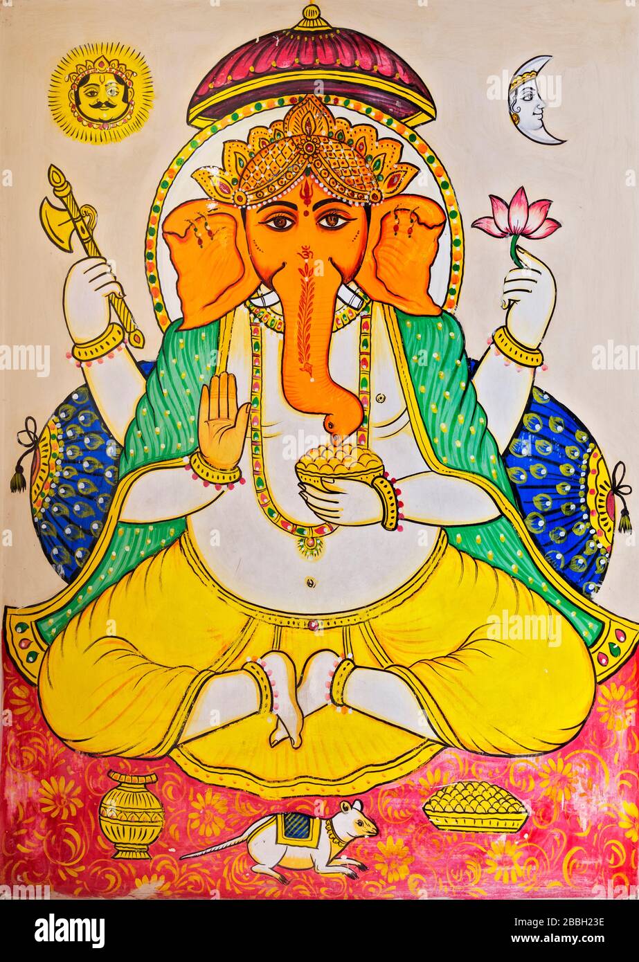 Fresko der Hindu-Gottheit Ganesh, Stadtpalast, Altstadt, Udaipur, Rajasthan, Indien Stockfoto