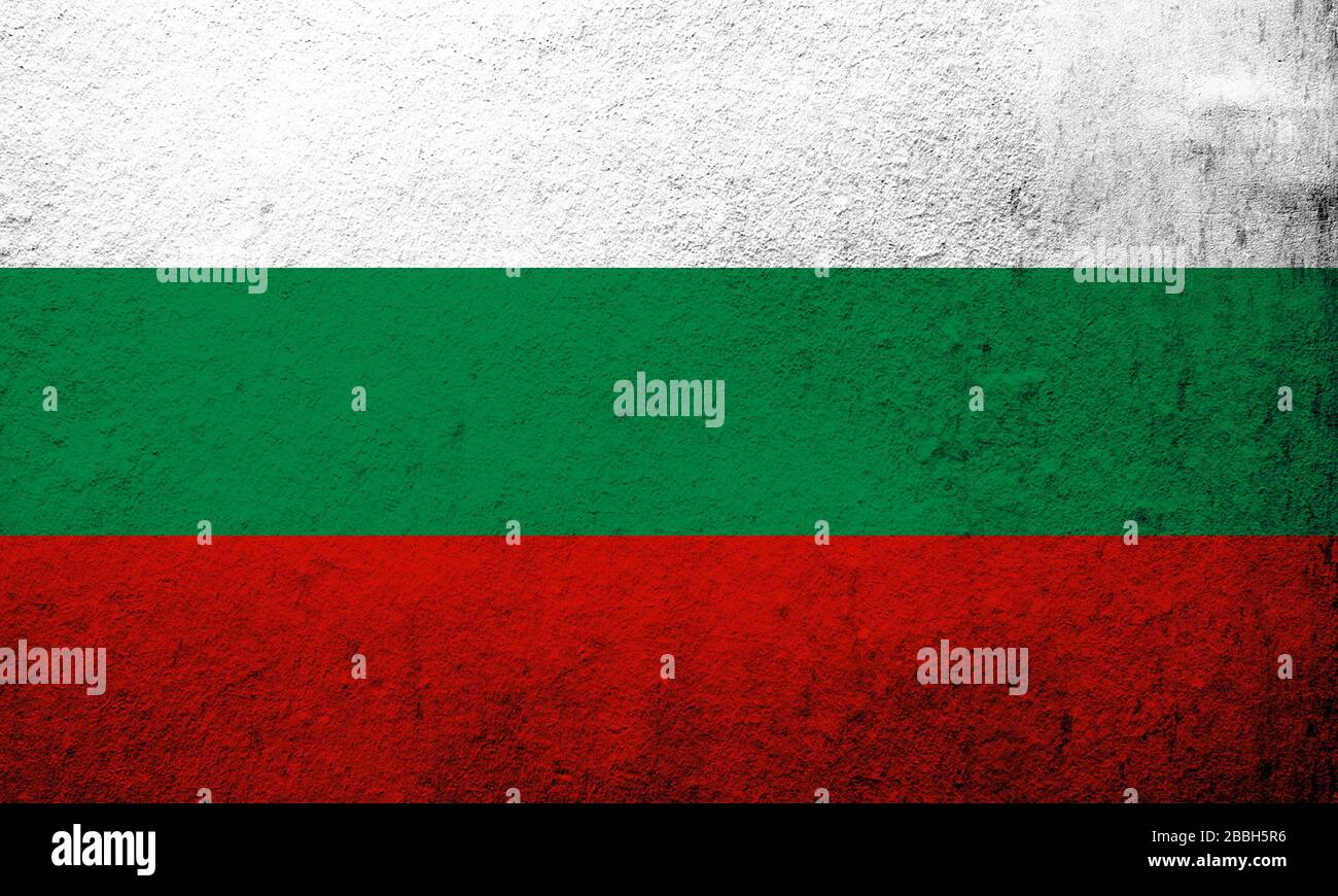 Nationalflaggen der Republik Bulgarien. Grunge Hintergrund Stockfoto