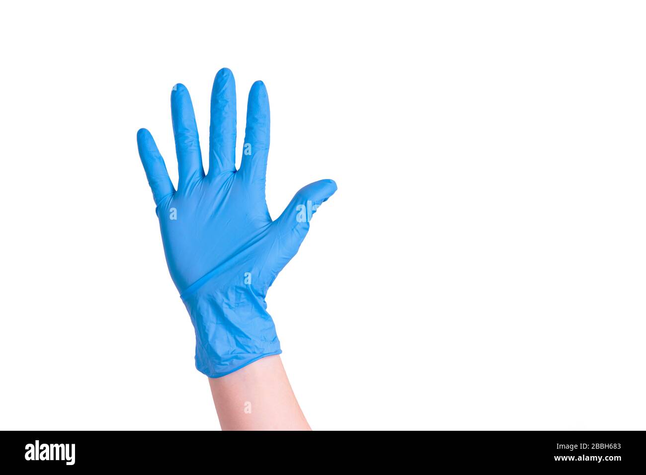 Medics Hand im blauen Handschuh der Coronavirus Pandemie Stockfoto