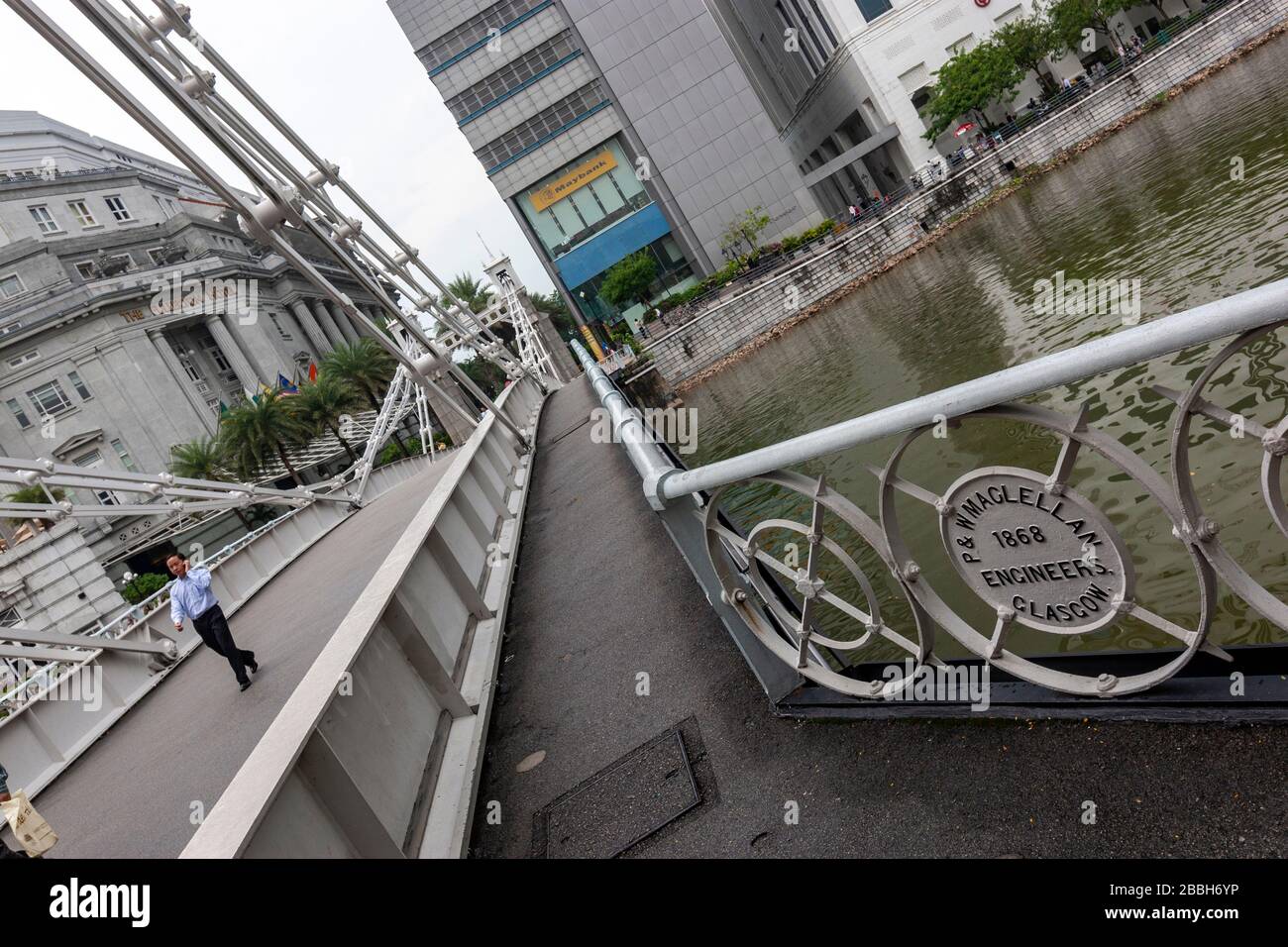 Cavenagh Bridge, Hängebrücke, über den Singapore River, Singapur Stockfoto