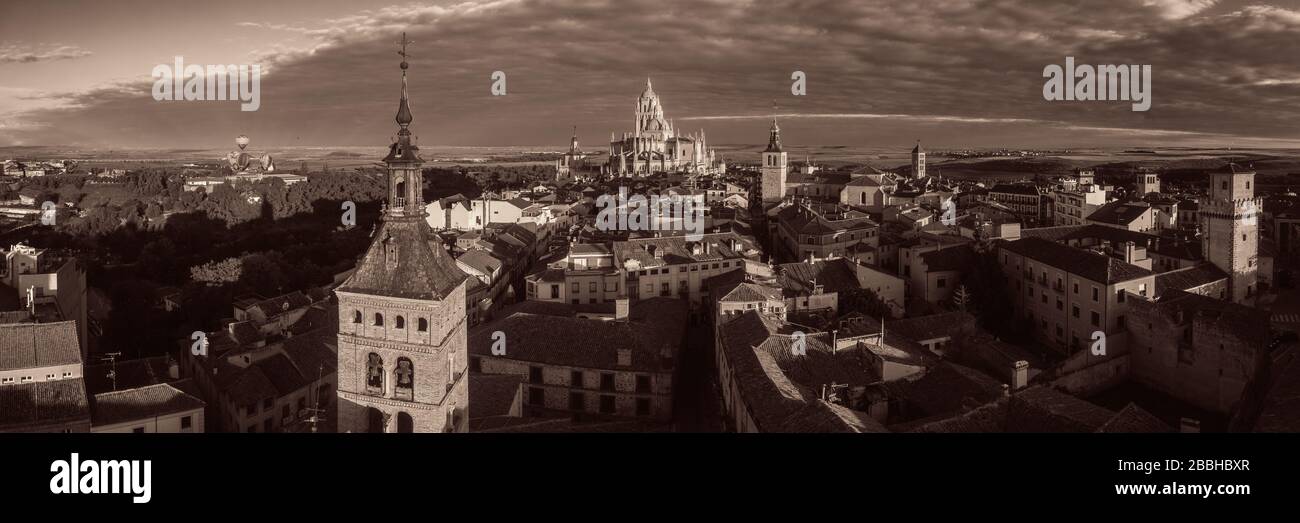 Segovia Kathedrale Antenne Panorama in Spanien. Stockfoto