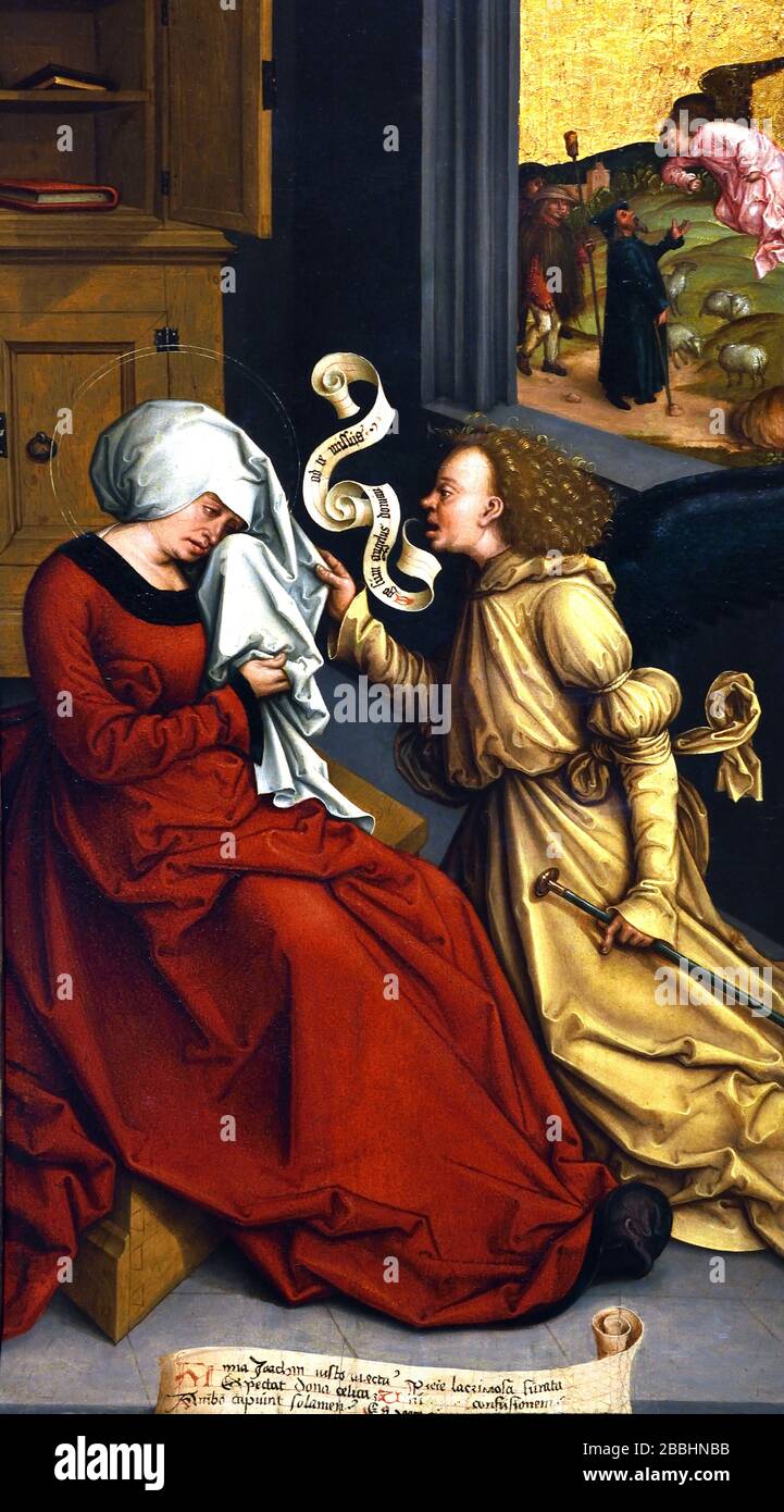 Die Verkündigung an die heilige Anna 1505-1510 Bernhard Strigel . Memmingen, 1460-1528 Deutsch Deutschland Verkündigung, Selig, Jungfrau Maria, die Ankündigung des Engels Gabriel, Maria, dass sie schwanger werden, einen Sohn durch eine jungfräuliche Geburt gebären, die, Mutter von Jesus Christus, christlicher Messias und Sohn Gottes, Menschwerdung, Stockfoto