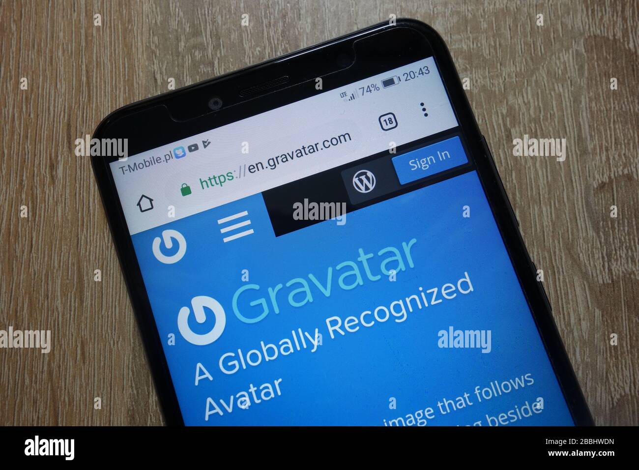 Gravatar-Website (en.gravatar.com) wird auf dem Smartphone angezeigt Stockfoto