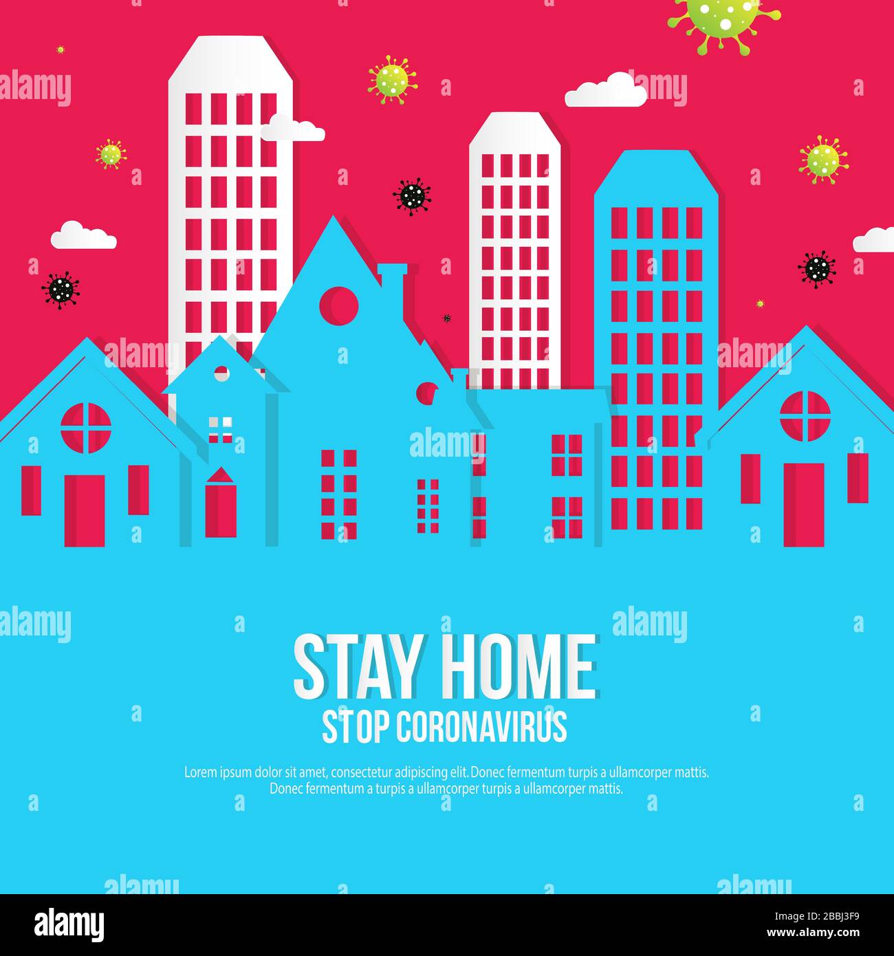 Bleiben Sie zu Hause Bewusstsein soziale Medien Kampagne und Coronavirus Vorbeugungen Stock Vektor