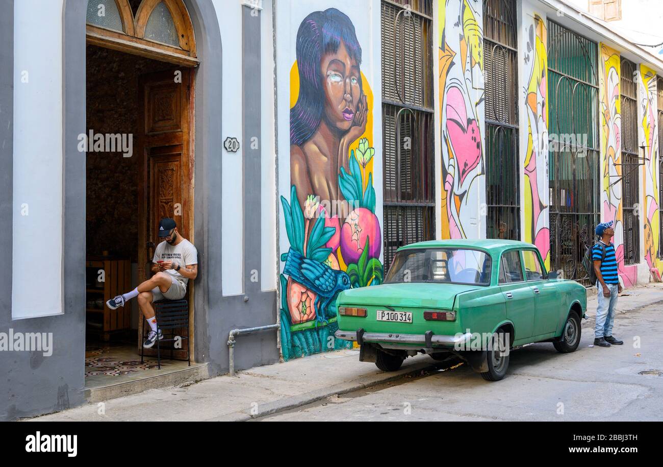 Wandbildkunst, Havanna Vieja, Kuba Stockfoto
