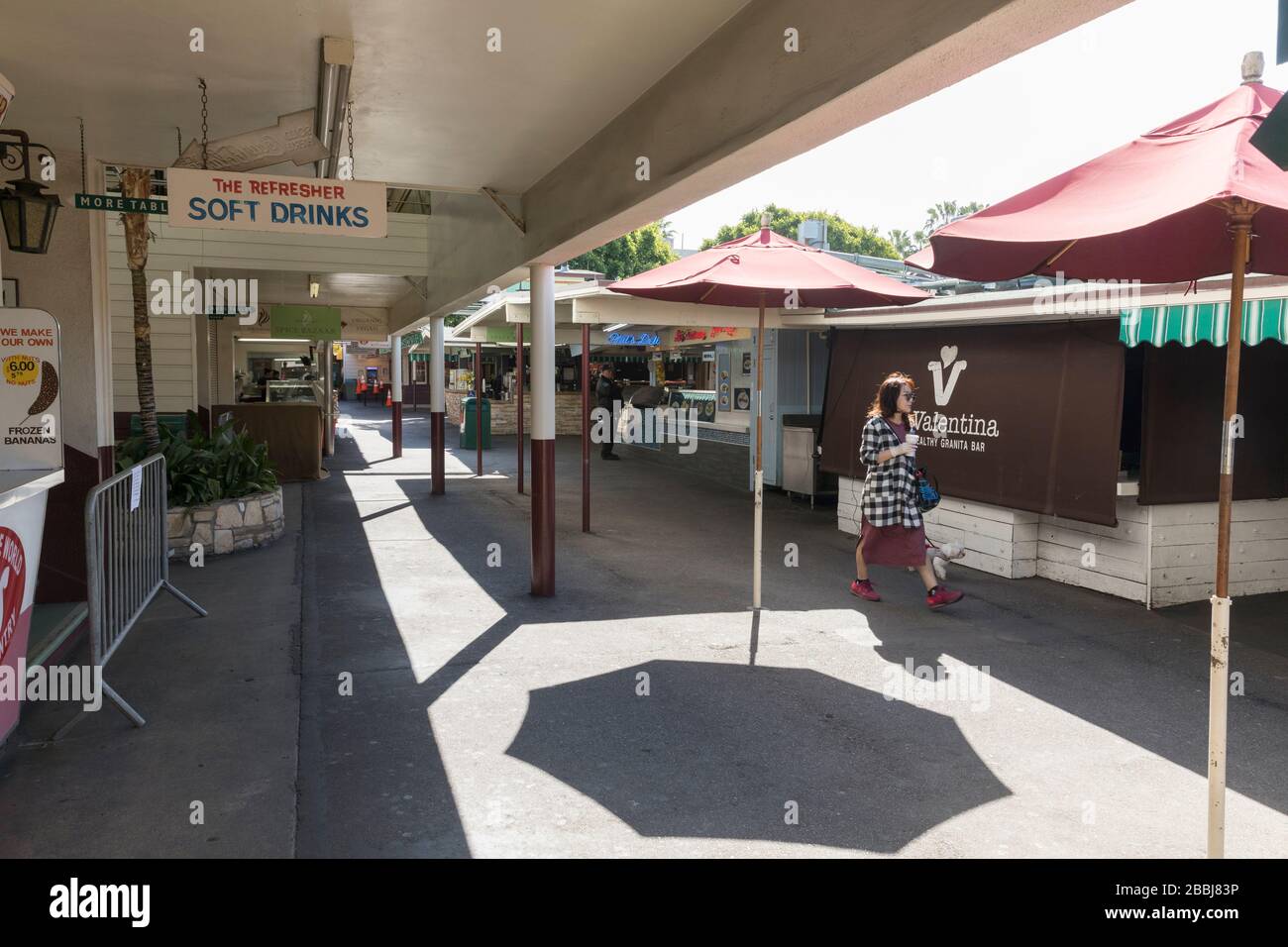 Der ursprüngliche Bauernmarkt in Los Angeles am 22. März 2020 während des Coronavirus Sperrens. Stockfoto