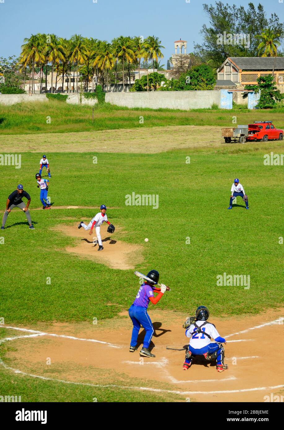 Jugend Baseballspiel, Mirimar. Havanna, Kuba. Stockfoto