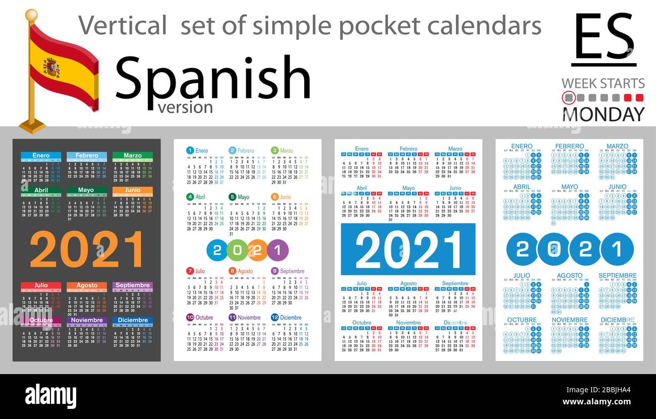 Vertikaler Satz Spanischer Taschenkalender Fur Zweitausend Einundzwanzig Die Woche Beginnt Am Montag Neues Jahr Einfaches Design In Farbe Vektor Stock Vektorgrafik Alamy