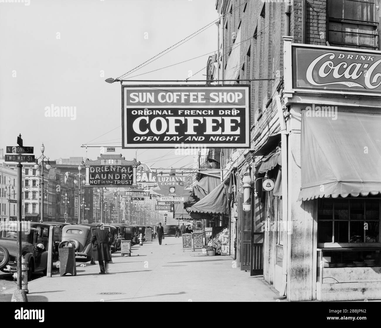 Downtown Street Scene, New Orleans, Louisiana, USA, Walker Evans, Dezember 1935 Stockfoto