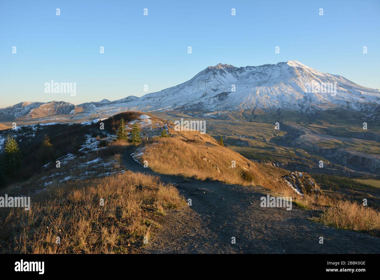 Spektakulärer Blick auf den Mt St. Helens Krater an einem klaren Nachmittag, gesehen auf dem Harry's Ridge Trail von Johnston Ridge im Staat Washington, USA. Stockfoto