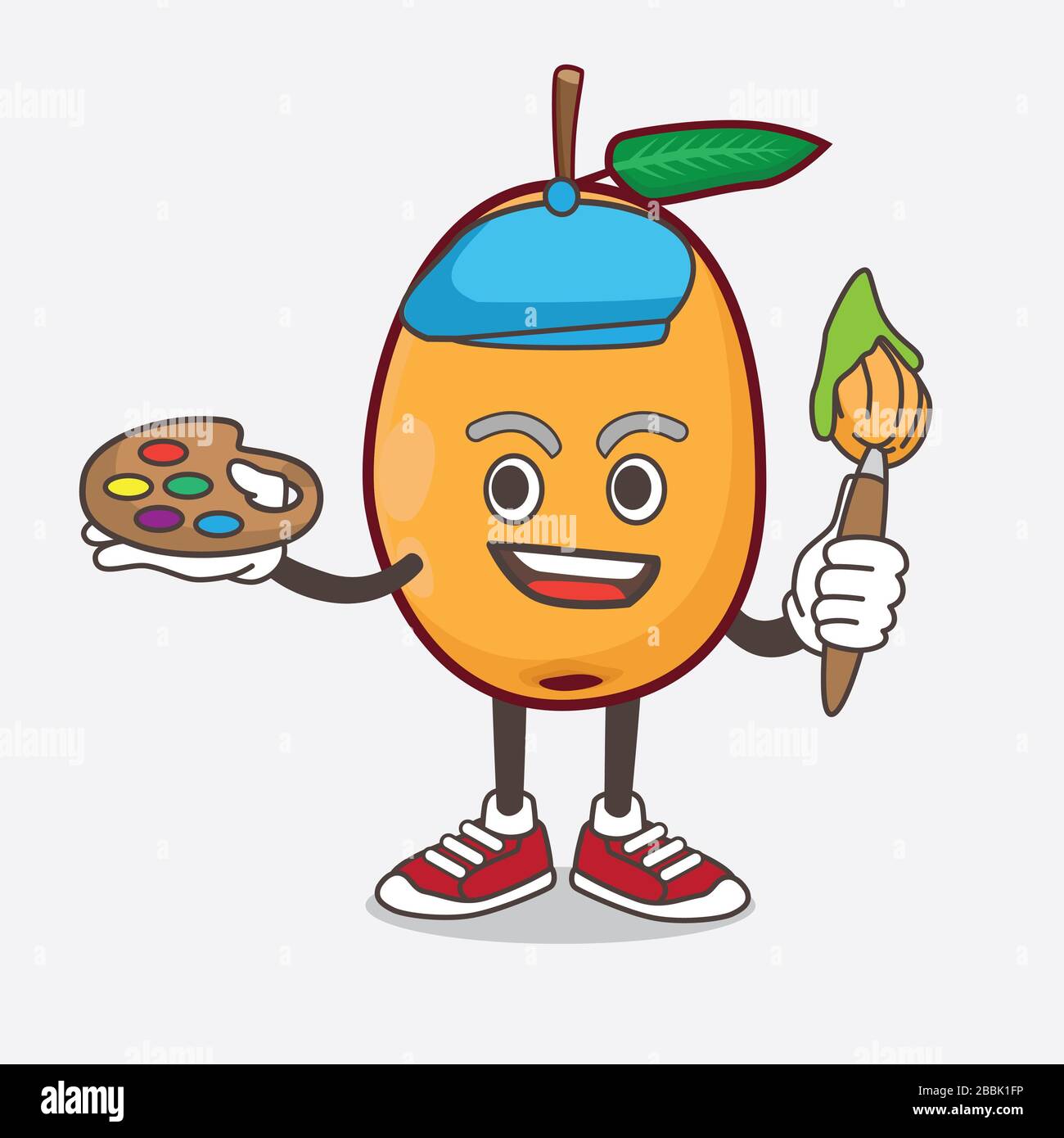 Eine Illustration von Loquat Fruit Cartoon Maskottchen Figurenmaler-Stil mit Kunstbürste Stockfoto