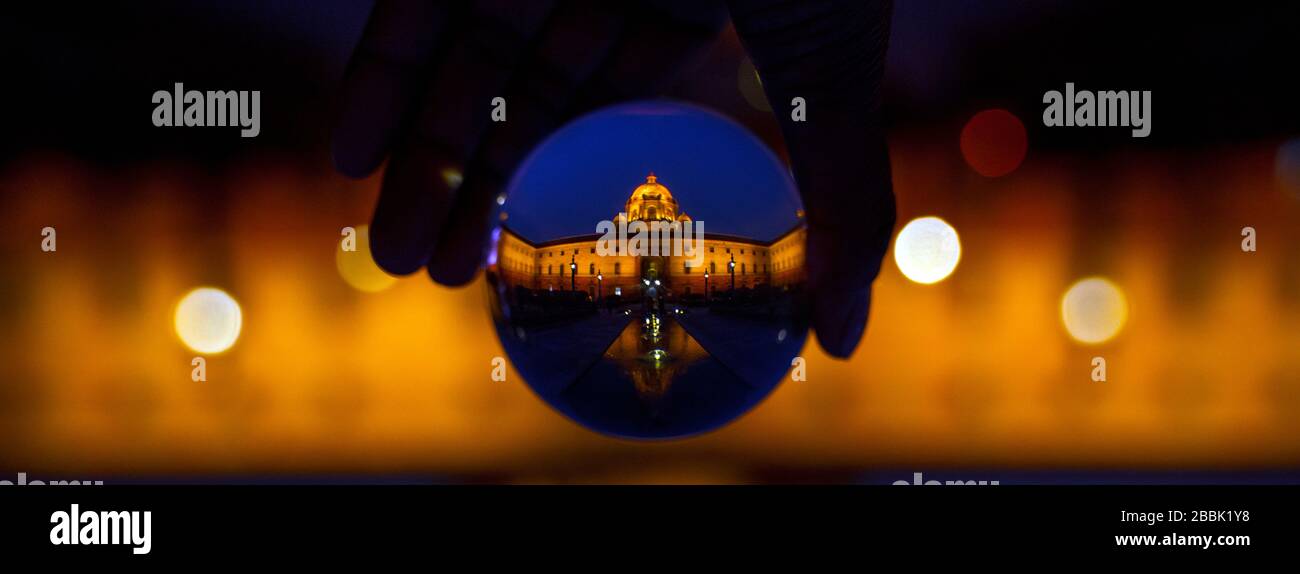 Den Rashtrapati Bhavan, die offizielle Residenz des Präsidenten von Indien am westlichen Ende der Rajpath in Neu Delhi, Indien. Stockfoto