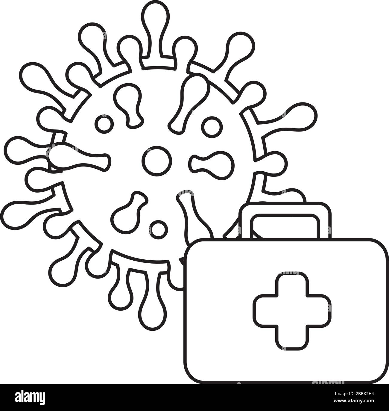 Partikelkovid 19 mit Verbandskasten Stock Vektor