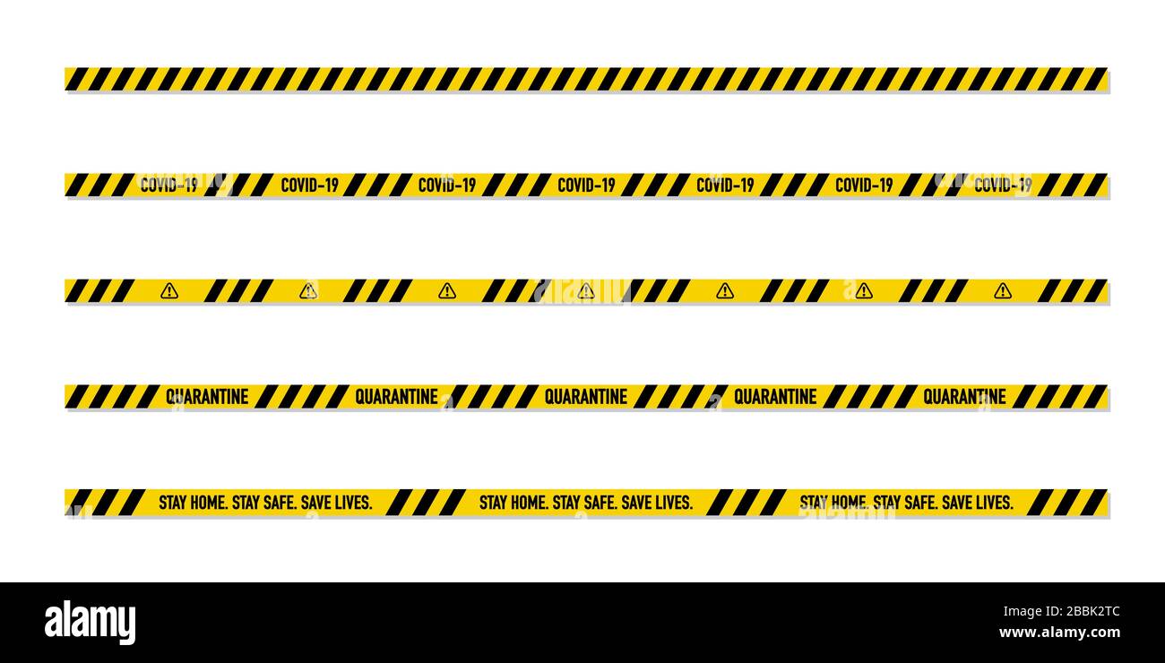 Quarantänekonzept von Covid-19 Coronavirus. Sammlungen mit gelben und schwarzen Streifen schützen sich und verhindern die Verbreitung des Virus auf andere. Nov Stock Vektor