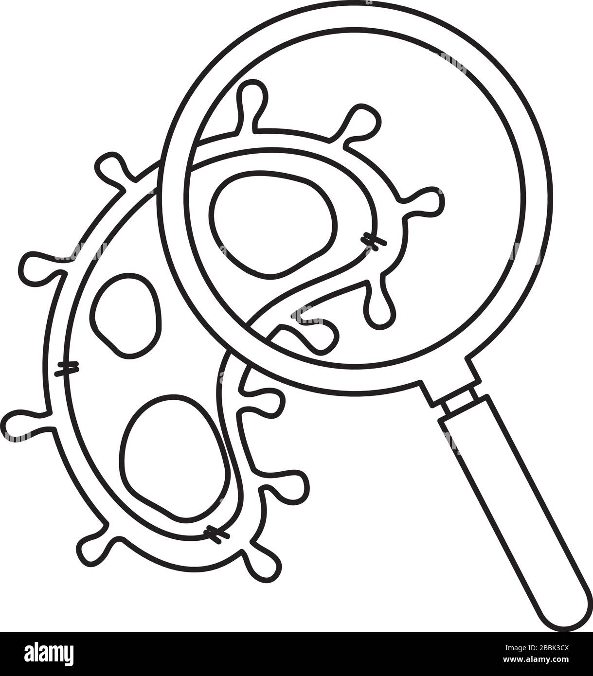 Lupe mit Partikelkovid 19 Stock Vektor