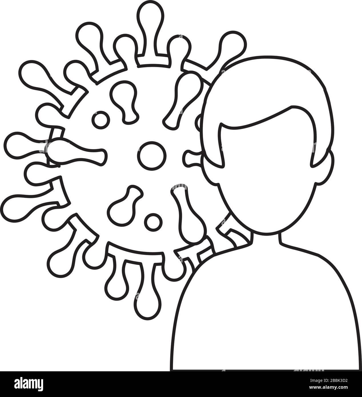 Mann Avatar mit Partikel-Kovid 19 isoliertes Symbol Stock Vektor