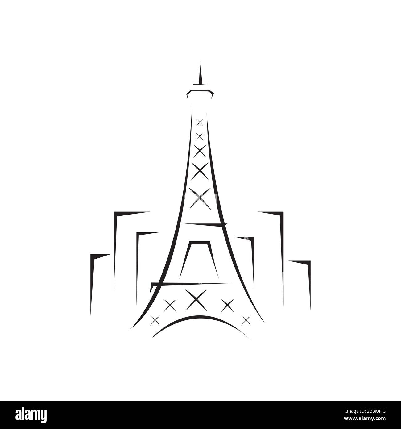 Abstraktes Symbol für den Eiffelturm in der Mitte des Gebäudes, isoliert auf weißem Hintergrund Stock Vektor