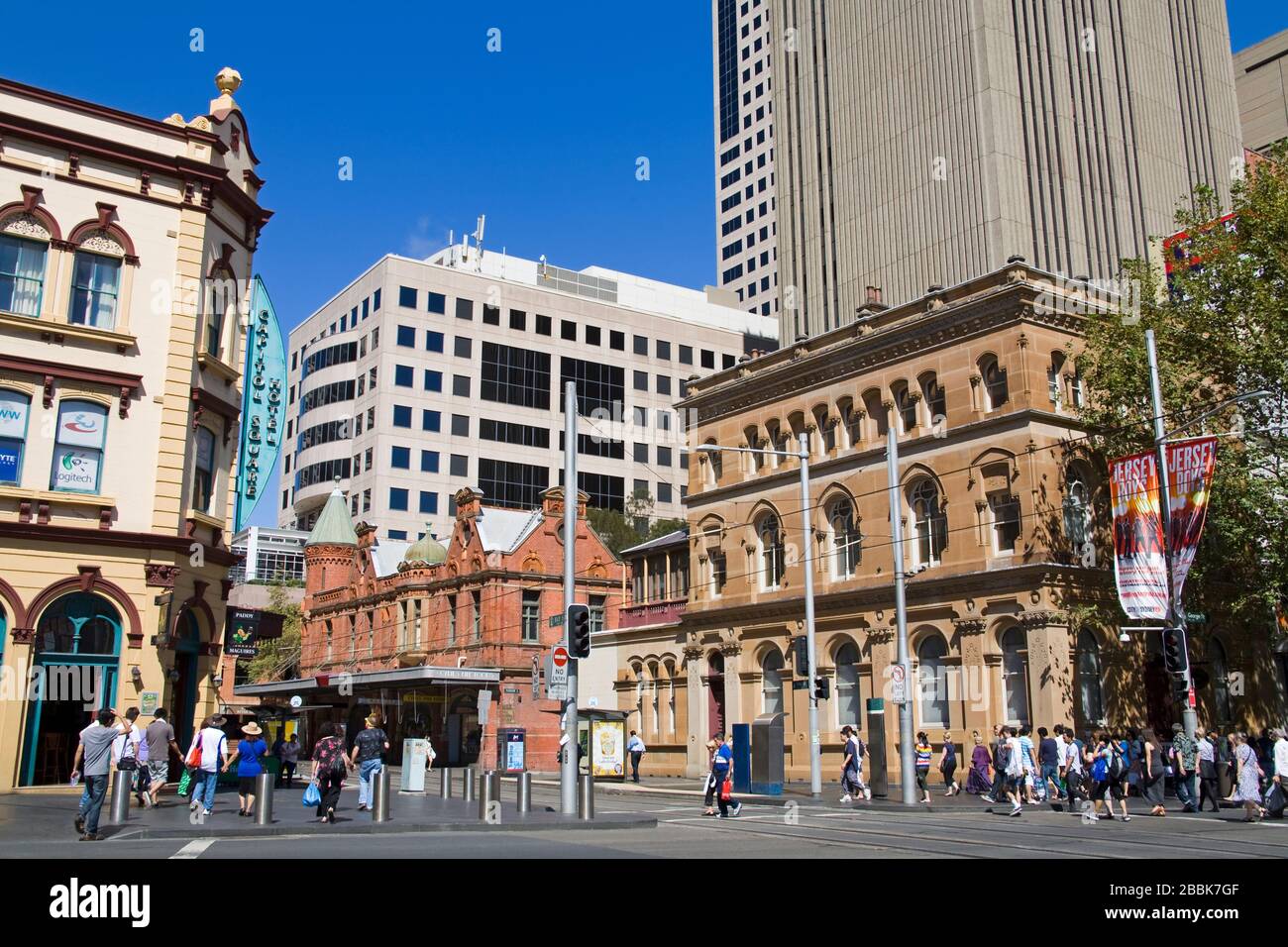 Ecke Hay & George Street in Chinatown, Central Business District, Sydney, New South Wales, Australien Stockfoto