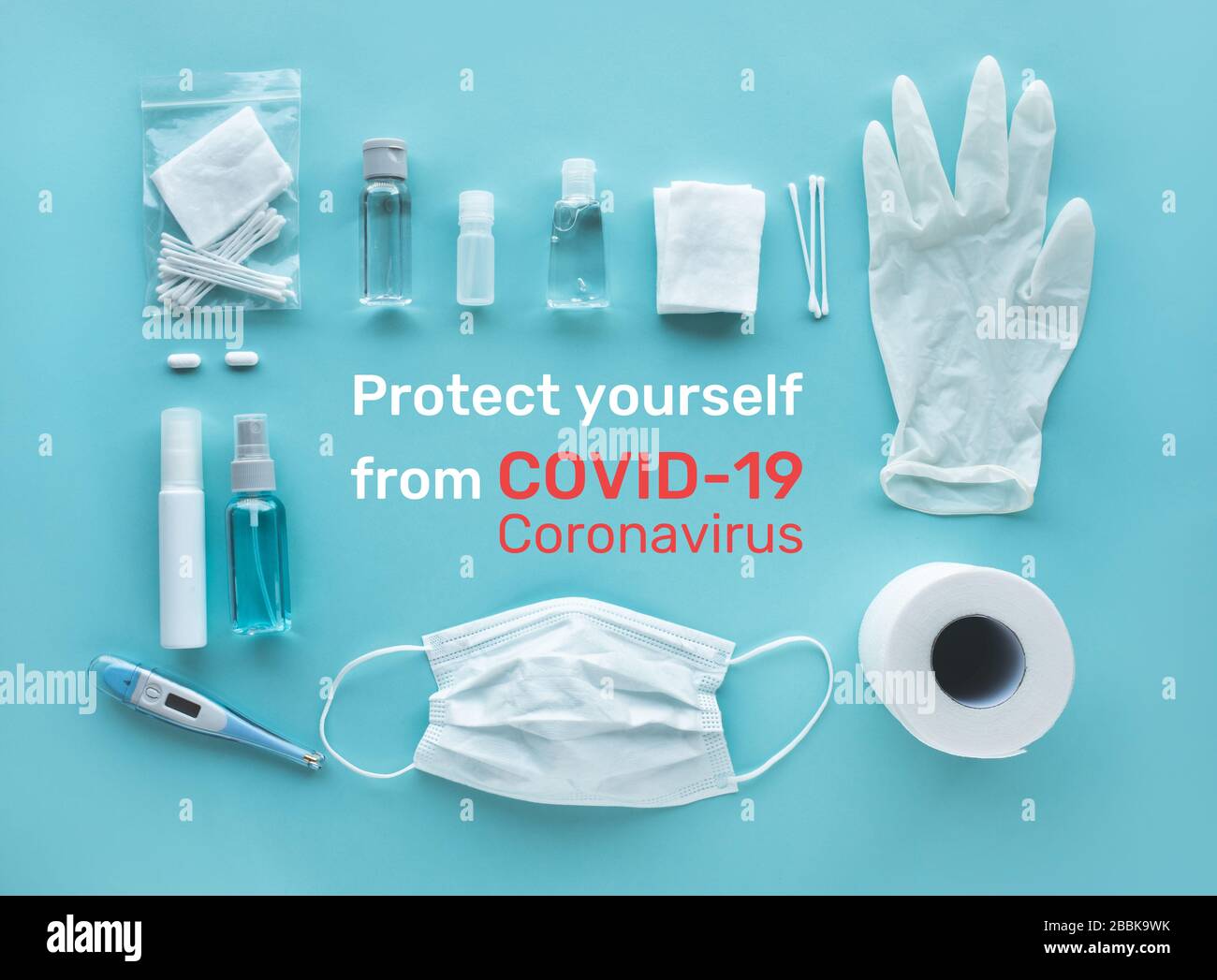 Schützen Sie sich mit Vorsorgegeräten in Coronavirus ( Kovid 19 ) Outbreak-Situation.Body Health Care.Waschen und Reinigen Ihrer Hand.hea Stockfoto