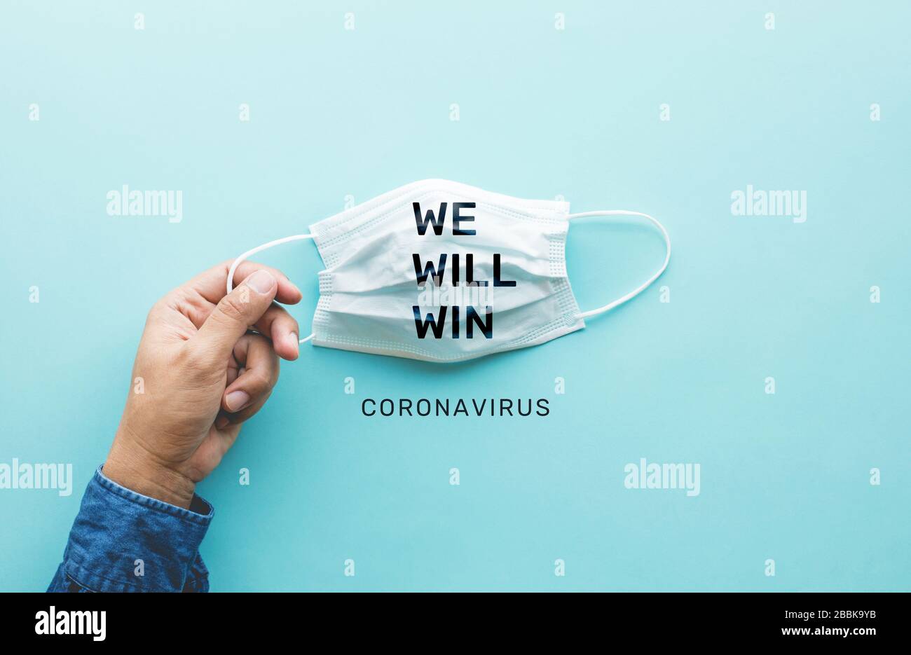 WIR WERDEN AUF Coronavirus, Kovid-19 Ausbruch rund um die Welt gewinnen .Body Health Care.Medical equipment.demand und Supply.Hope and Solution.Big Change Situa Stockfoto