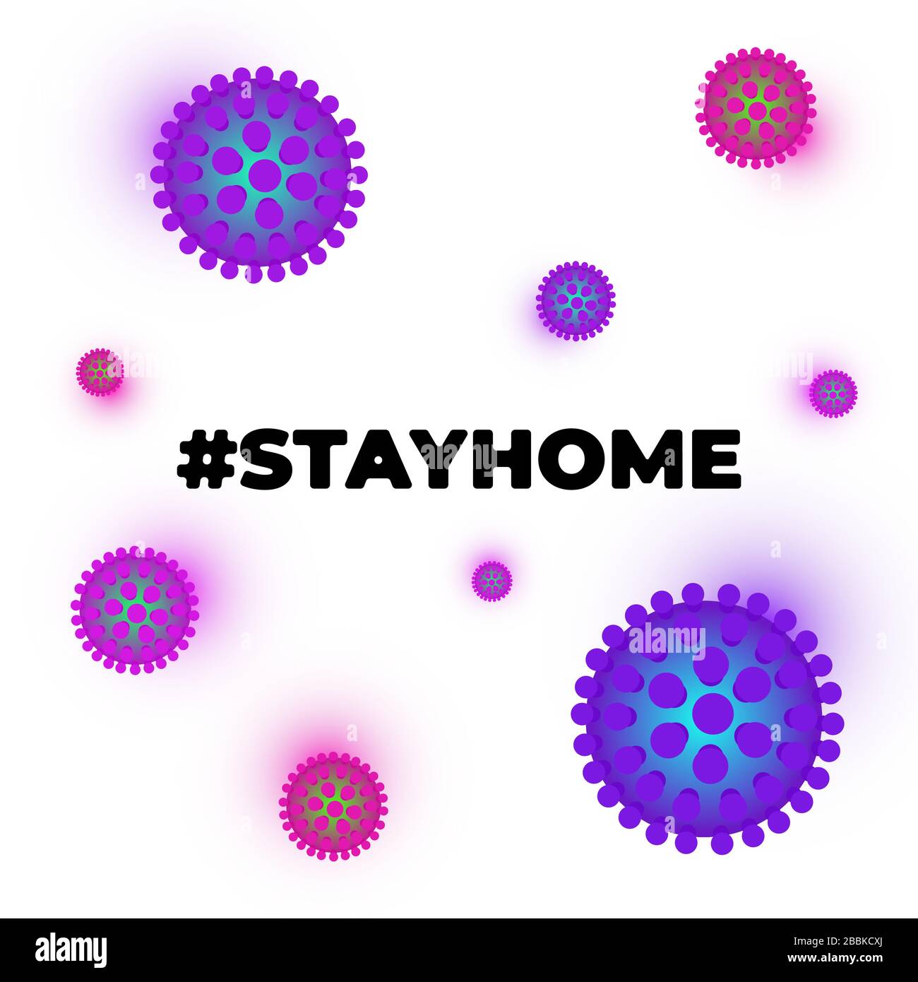 Bleib zu Hause, um die Verbreitung des Coronavirus-Slogans zu verhindern. Hashtag stayhome Infektion Epidemie Schutz Kampagne. Quarantäne-Banner mit Corona-Virus und Hash-Tag-Zitat-Vektordarstellung Stock Vektor