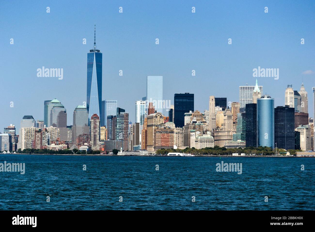 Skyline von New York vom Hudson River Stockfoto