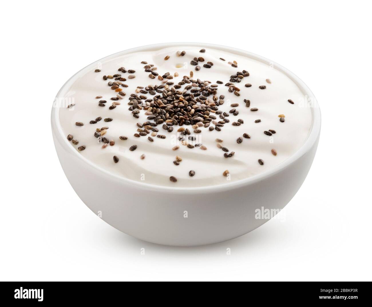 Joghurt mit chia Samen isoliert auf weißem Hintergrund Stockfoto