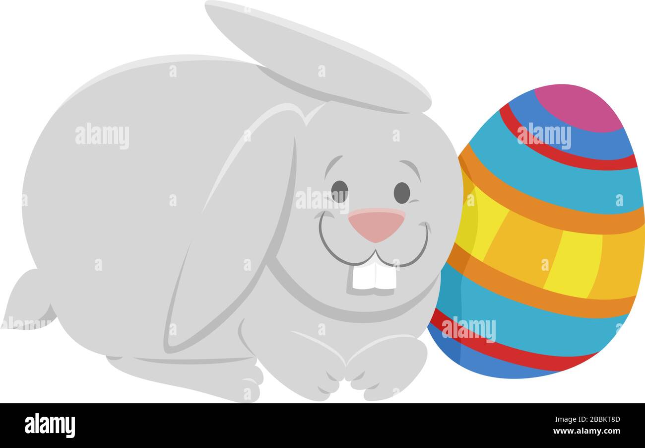 Cartoon-Illustration von niedlichem Osterhase mit farbenfrohem Osterei Stock Vektor