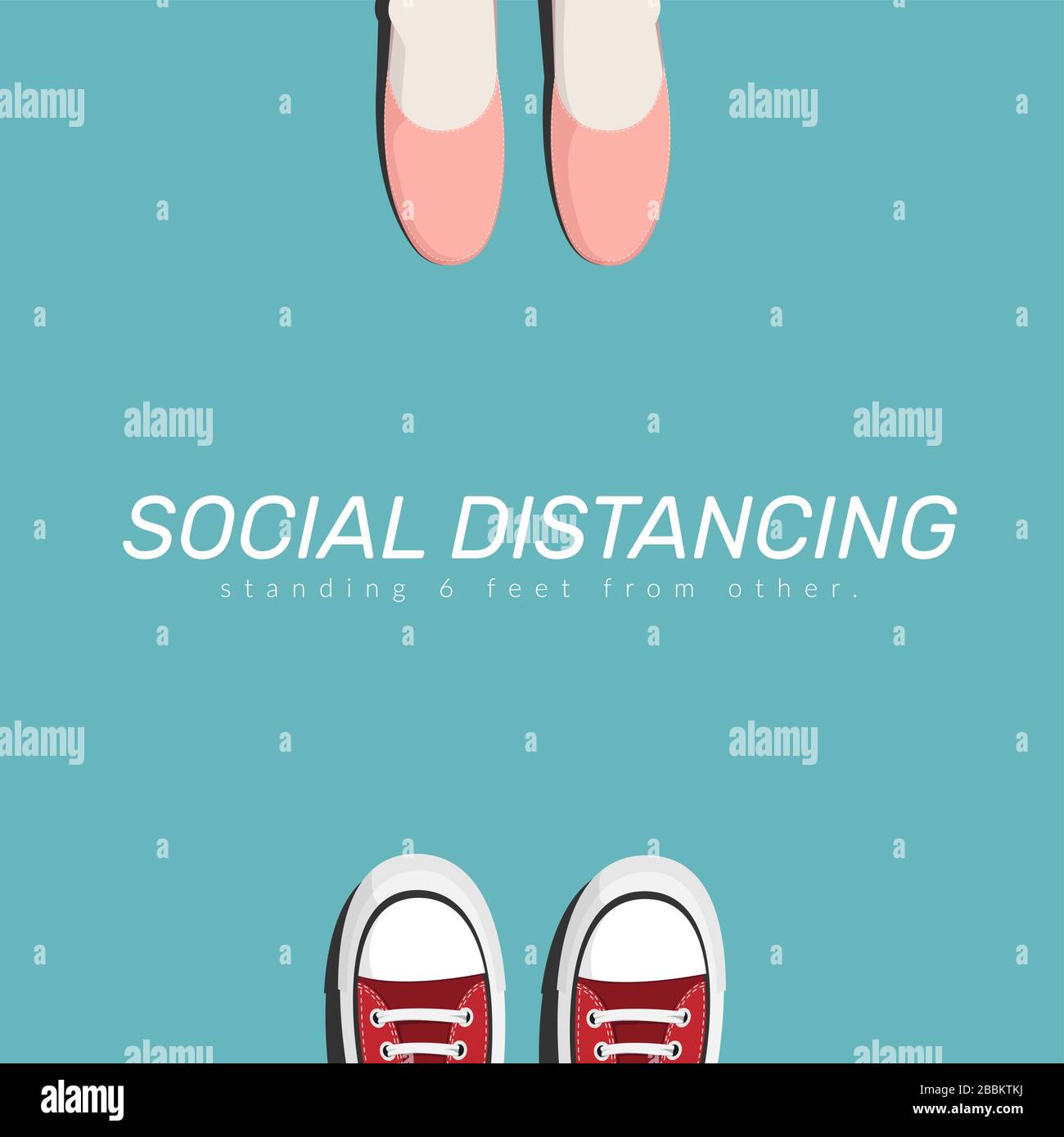 Soziale Distanz: Zwei Menschen halten sich für soziale Distanzierungen zwischen einander auf und vergrößern so den physischen Raum zwischen den Menschen, um sich nicht zu verbreiten Stock Vektor