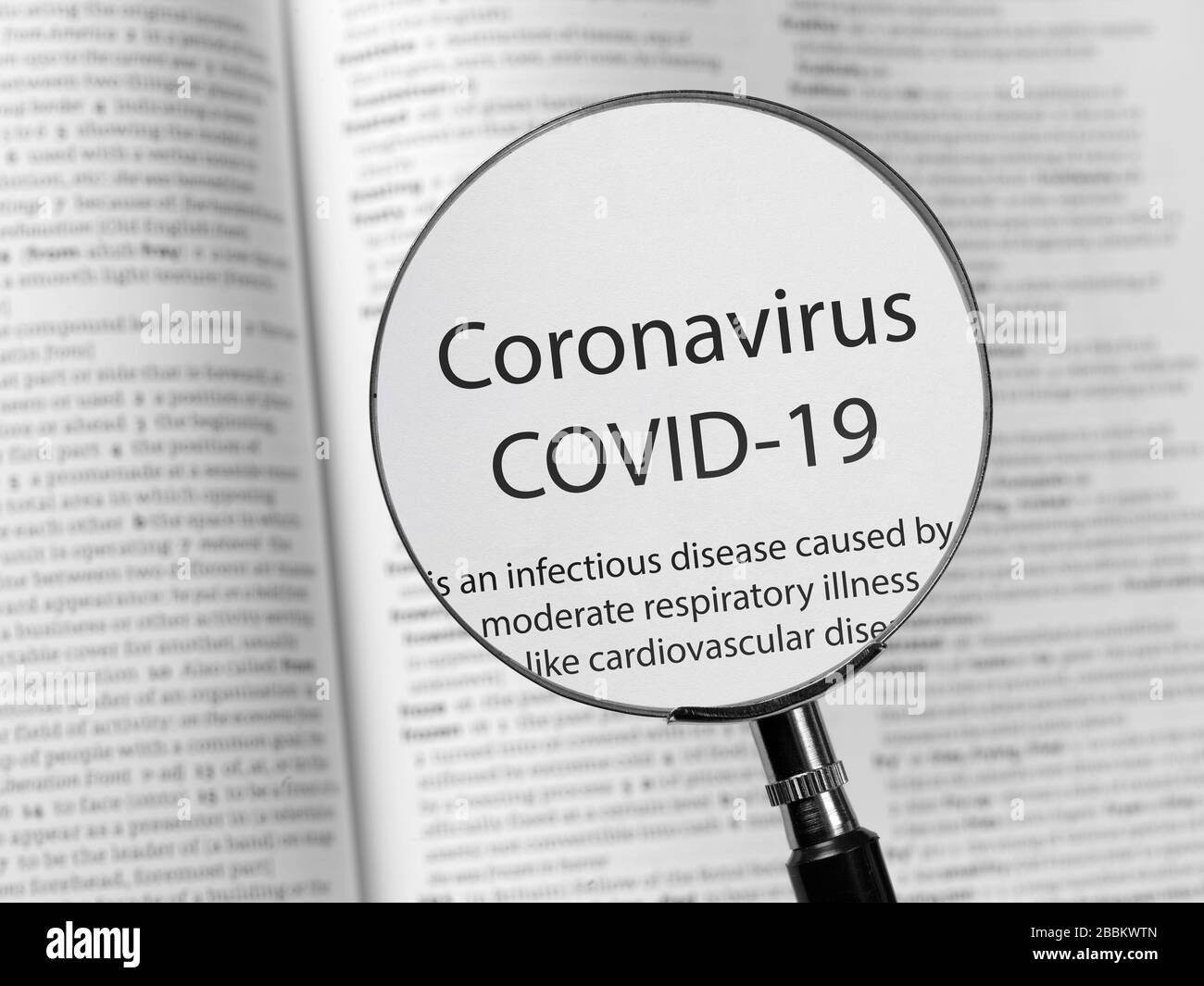 Coronavirus, Covid-19 Pandemie im Wörterbuchformat Stockfoto