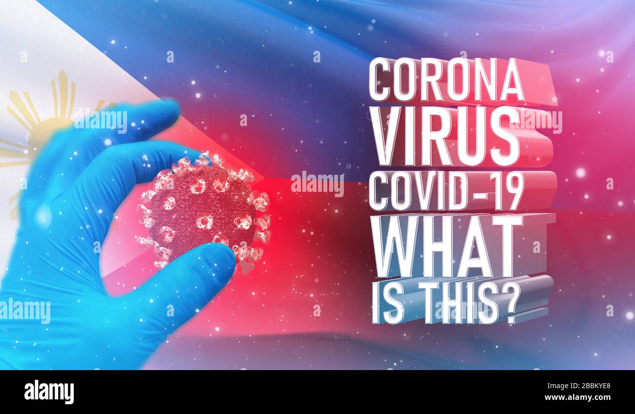 Coronavirus COVID-19, häufig gestellte Frage - was ist es Text, medizinisches Konzept mit Flagge der Philippinen . Pandemische 3D-Darstellung. Stockfoto