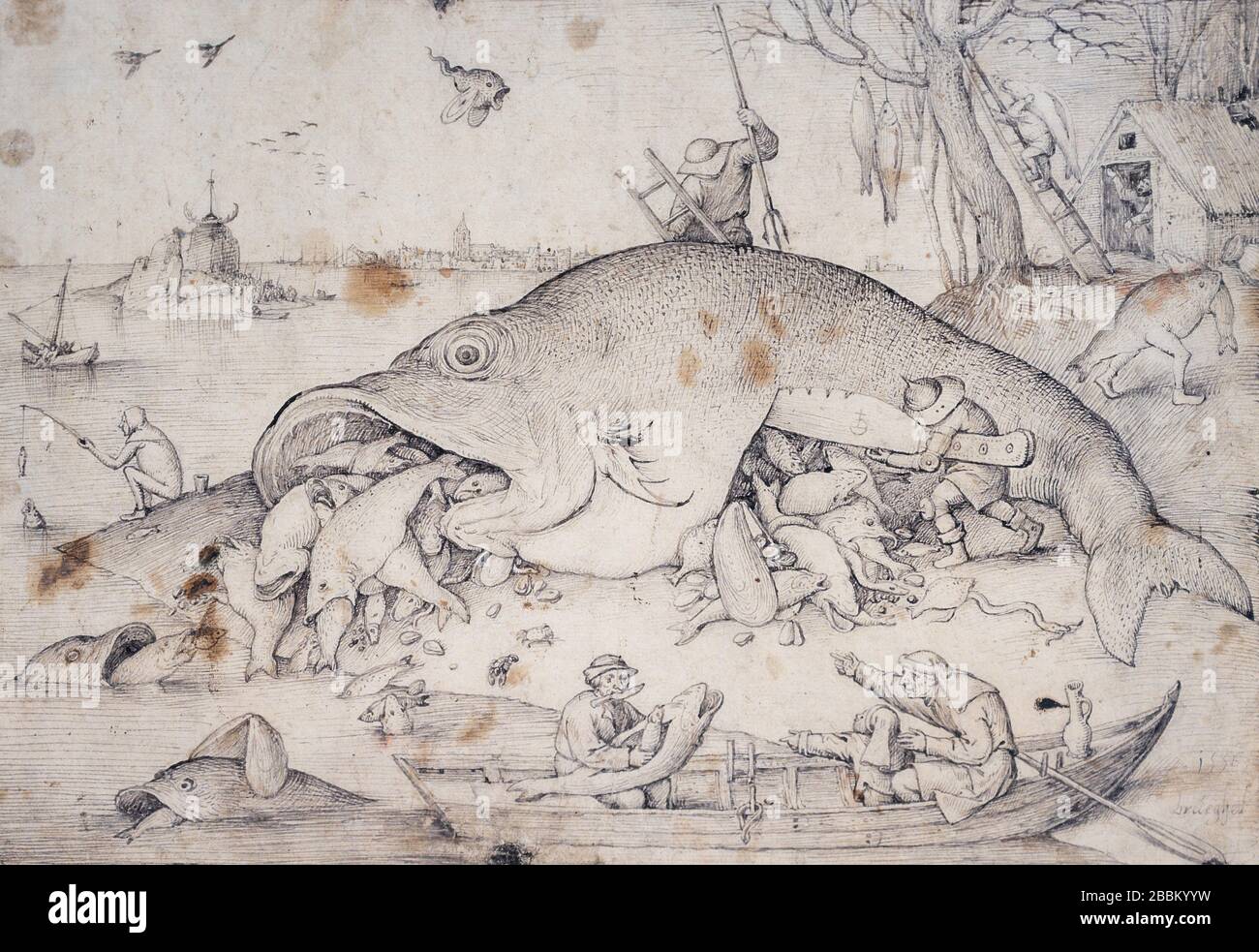 'The Big Fish Eat the Little Fish' (1556) von Pieter Bruegel the Elder (ca. 1526-1530 – 1559). Pinsel und Stift. Fax. Stockfoto 'The Big Fish Eat the Little Fish' (1556) von Pieter Bruegel the Elder (ca. 1526-1530 – 1559). Pinsel und Stift. Fax. Stockfoto