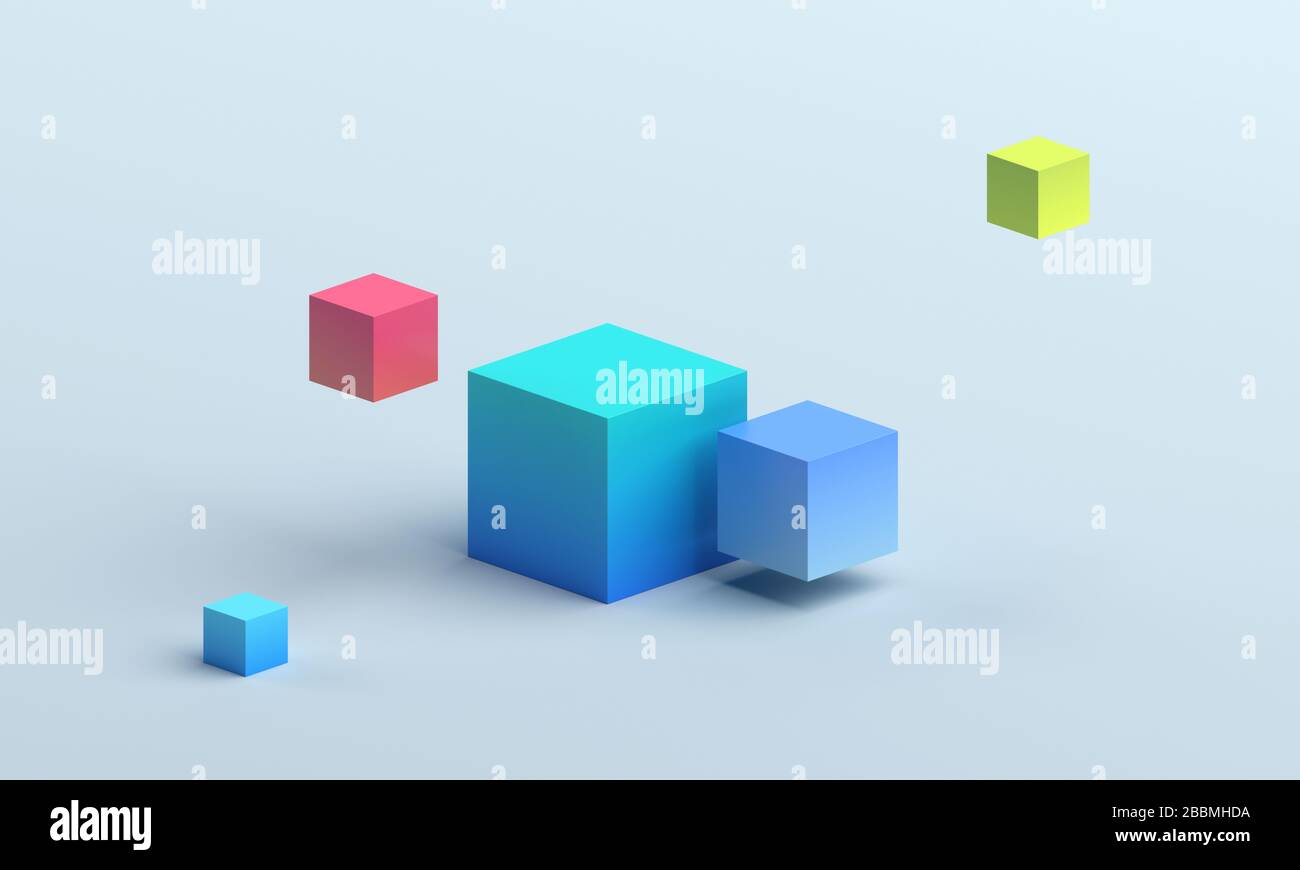 Abstraktes 3D-Rendering, modernes Hintergrunddesign mit bunten Würfeln Stockfoto