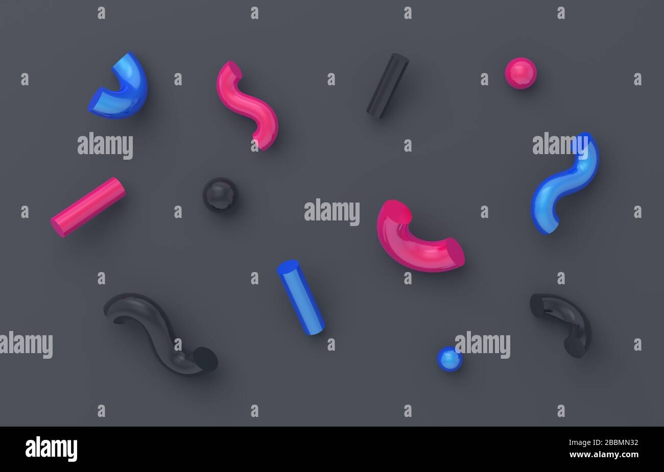 Abstraktes 3D-Rendering von Komposition mit zufälligen Formen. Modernes Hintergrunddesign Stockfoto