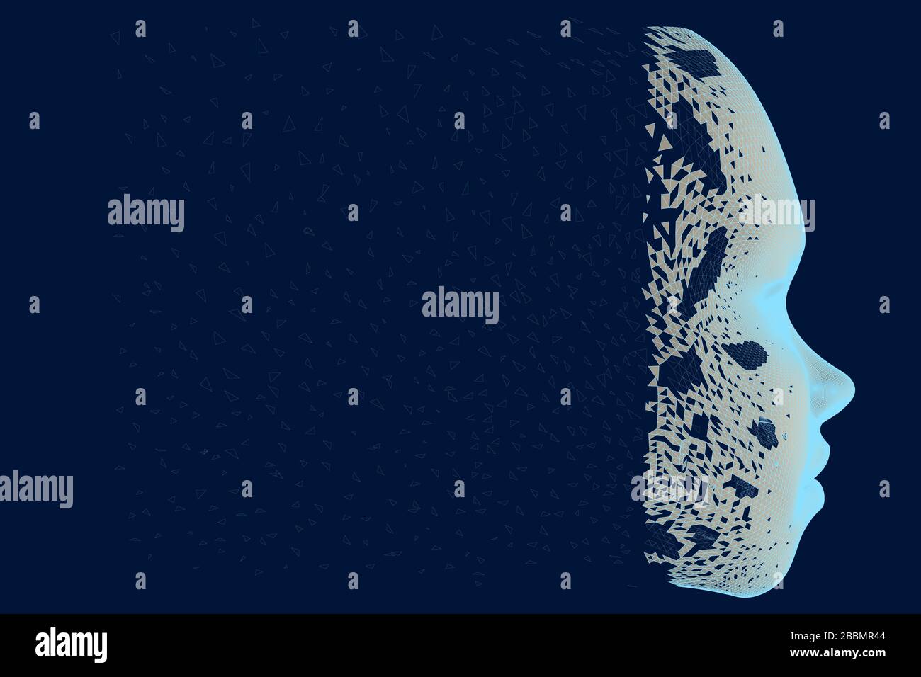 Das zerstörte Gesicht eines Mannes mit vielen Fragmenten. Seitenansicht. Vektorgrafiken. Stock Vektor
